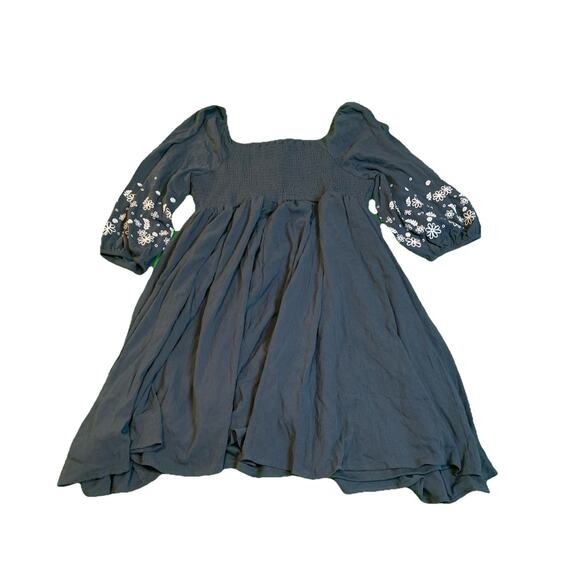 Torrid Dress Size 1X 14-16 Dark Blue Chambray Long Sleeve Smoked Peasant - Picture 4 of 10